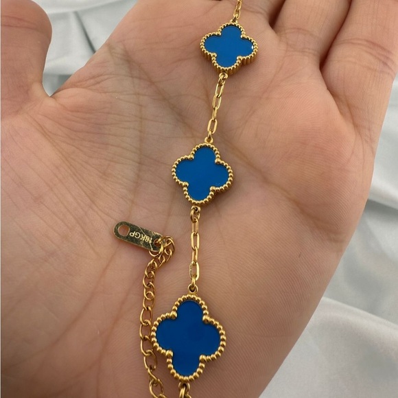 Alhambra 18k Gold Plated Blue Clover Charm Bracelet in Gold - Picture 3 of 4